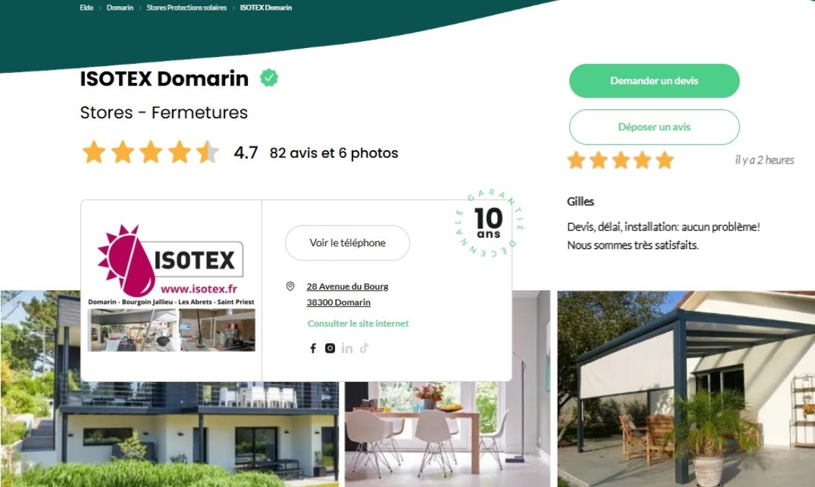 Avis vérifié Eldo du client d'un store banne de terrasse aux Abrets (38490)