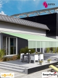 Store coffre Luxia motorisé radio io Somfy toile micro aérée Soltis 96 Serge Ferrari