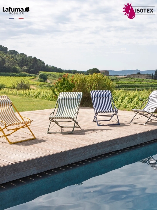 Transat Jardin Oscillant Lafuma Mobilier Transaswing Airlon Riviera Colorblock – Confort Souple, 3 Positions, Fabrication Française