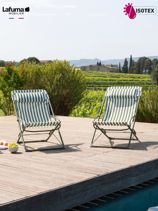 Transat Jardin Oscillant Lafuma Mobilier Transaswing Airlon Riviera Colorblock – Confort Souple, 3 Positions, Fabrication Française