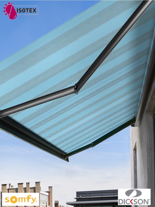 Store coffre Luxia motorisé radio io Somfy toile acrylique Dickson