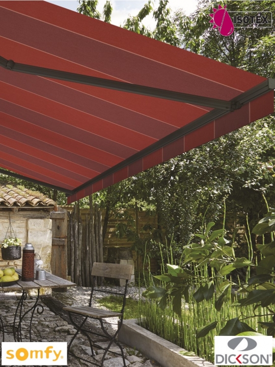 Store coffre Luxia motorisé radio io Somfy toile acrylique Dickson